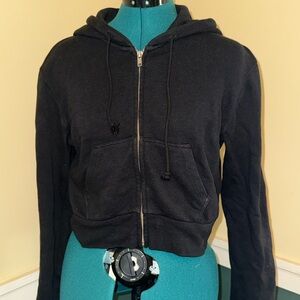 Brandy Melville Black Zip-Up Cropped Hoodie